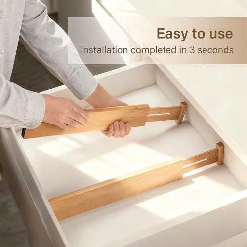 Natural Bamboo Drawer Dividers Set - Adjustable Expandable Organizer 8 Pack (16.9-22.2 Inches) - 2.3 Inch High