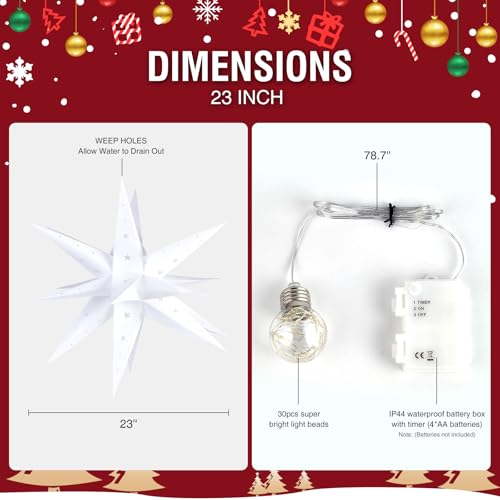 GALACOVE 23'' Moravian Star Light - 18 Point Outdoor Indoor Christmas Star with Timer