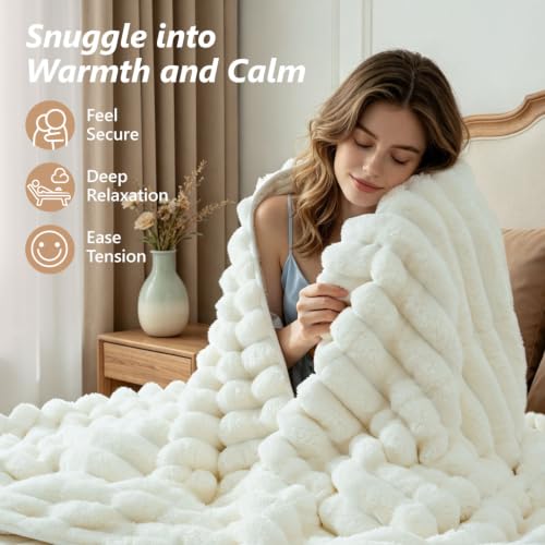 Weighted Blanket for Adults Cream White 60 x 80 Inches 15 lbs - Luxurious Cozy Comfort
