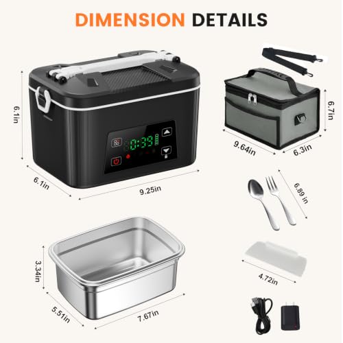 AUKCLAX Black Cordless Electric Heated Lunch Box 6.3 Cups Portable Food Warmer