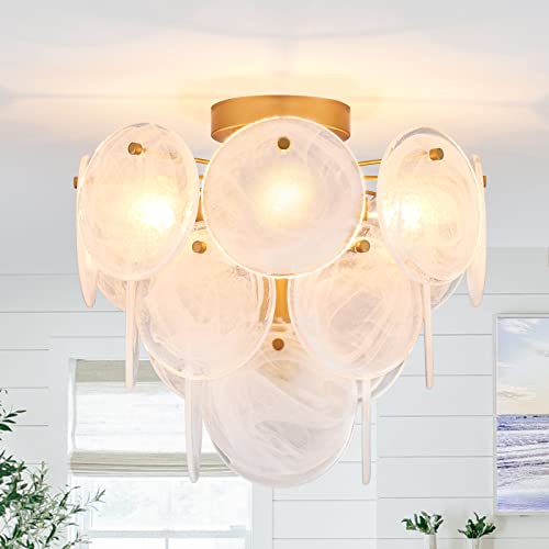 Gold Modern Flush Mount Glass Ceiling Light - 4-Light Vintage Chandelier for Bedroom Hallway