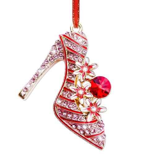 High Heel Christmas Ornaments 2025 Metal Shoe Ornaments for Christmas Tree Decorations Xmas High Heel Ornament Keepsake Gifts for Women Girls Mom Sister Rhinestone Xmas Ornament