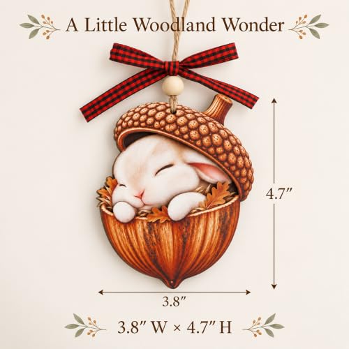 Emotional Uplifting Forest Animal Acorn Bunny Ornament - Woodland Christmas Decor, Sleeping Bunny Variant