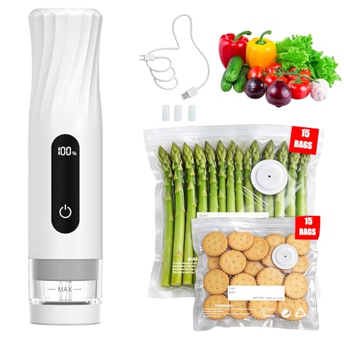 Handheld Food Vacuum Sealer with 30 Reusable Bags - Compact, Cordless, Rechargeable