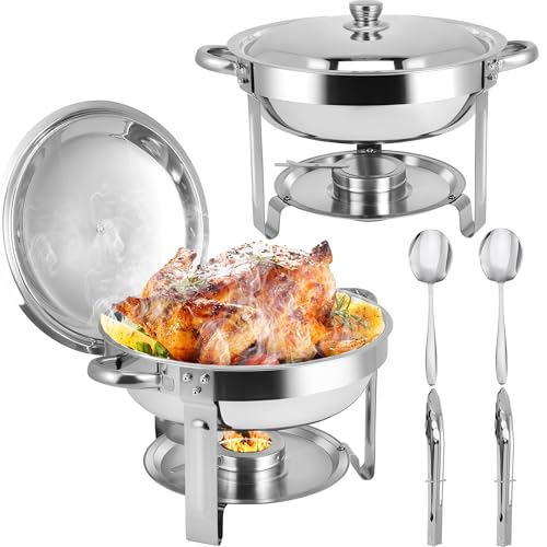 Homiesetify 2 Pack 6QT Stainless Steel Buffet Chafing Dishes with Lids - Food Warmers for Parties & Catering