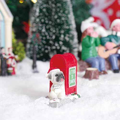 Christmas Village Accessories Dog Read Letter Village Set Cute Puppy Mailbox Collection Resin Statues for Vacations Home Christmas Decorations
