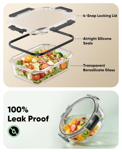 40 PCS Glass Food Storage Containers Set with Leak-Proof Lids - BPA-Free, Microwave & Dishwasher Safe