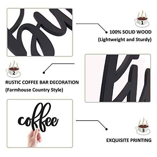 Huray Rayho Coffee Bar Kitchen Wall Decor Wood Signs But First Coffee Words Decorations for Home Decoration Art Kitchen Eating Area Breakfast Nook Cafe or Restaurants Diner, House Warming Gifts, Black