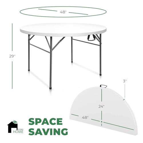 4 Ft Folding Round Plastic Table - Heavy-Duty Indoor/Outdoor Dining & Event Table