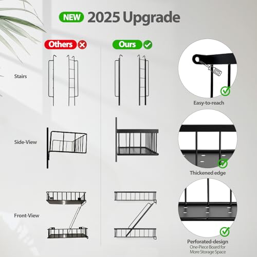 Black 3-Tier Fire Escape Wall Shelf - NYC Style Ladder Floating Shelves for Bedroom & Home Office