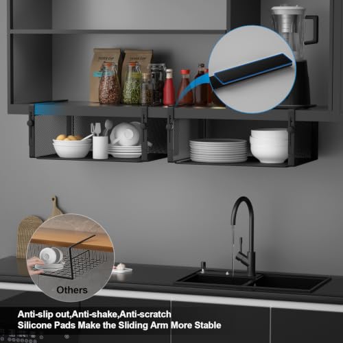 AmonHouseware Large 2-Pack Under Shelf Basket Adjustable Hanging Organizer Black
