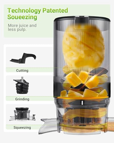 TUUMIIST Black Cold Press Juicer with Extra Large 5.8" Feed Chute, High Juice Yield