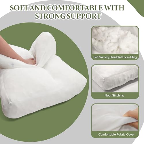 3 Pack Shredded Foam Sofa Back Cushions - Lumbar Support Pillow 26x18x5 Inch