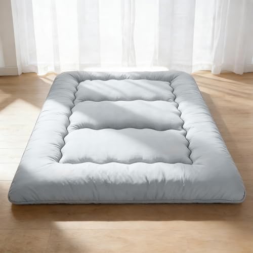 DUMOS Grey Twin Size Japanese Floor Mattress 4-Inch Thick Futon for Sleep & Lounge