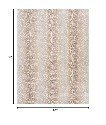 Livabliss 5'3" x 7'1" Camel Light Gray Antelope Print Area Rug - Modern Animal Theme