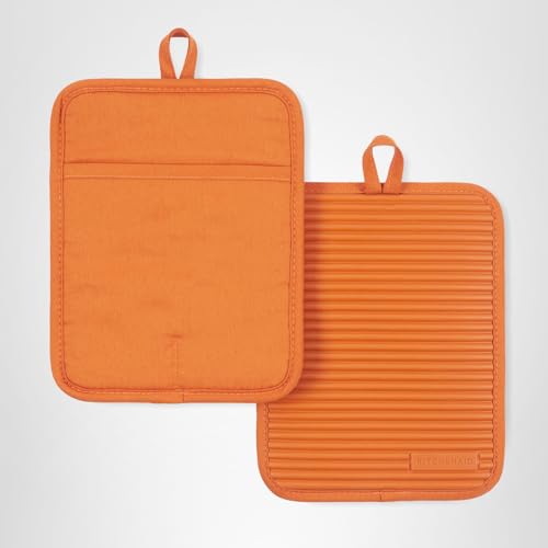 KitchenAid Ribbed Soft Silicone Pot Holder 2-Pack Set, Honey, 7"x9"