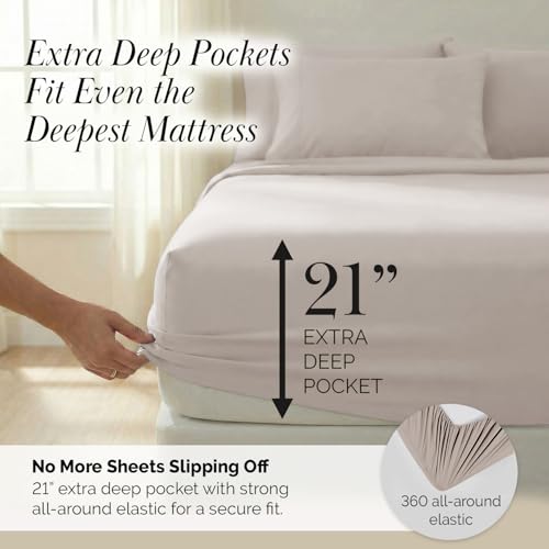 Deep Pocket King Sheet Set - Hotel Quality Microfiber Natural Beige 02