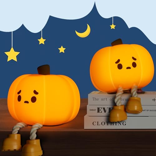 Cute Pumpkin Silicone Night Light - Colorful, Dimmable, Rechargeable, Nursery Lamp for Breastfeeding, Room D?cor 2 Pack