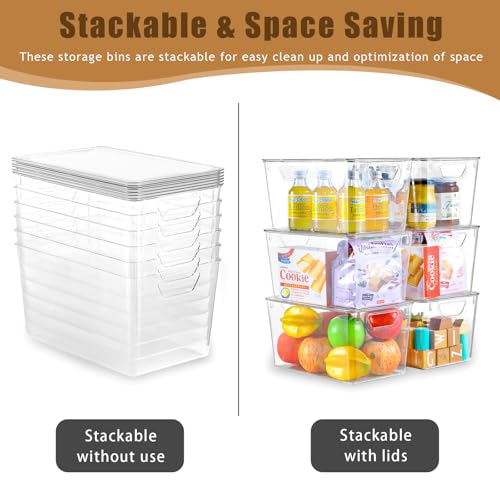 Large Clear Storage Bins with Lids - 6 Pack, 11.4 x 7.5 x 6 Inches Pantry Organizer
