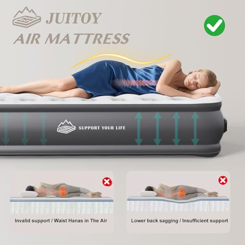 JUITOY Grey Twin Air Mattress with Built-in Pump, Portable Camping Bed