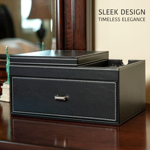 KALETY Black Mens Jewelry Box Organizer & Dresser Valet Tray