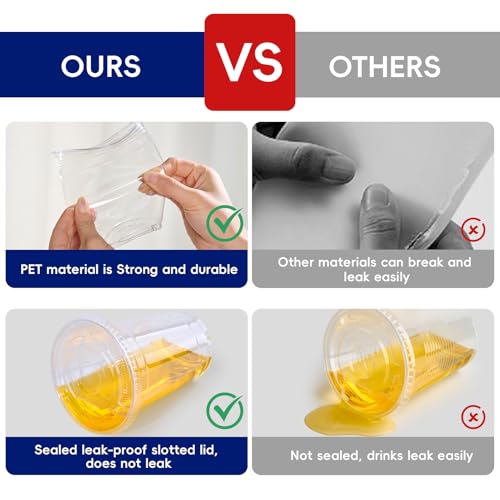 16oz Plastic Cups with Lids - Clear 500 Pack, Disposable PET Drinkware