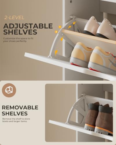 White Shoe Cabinet for Entryway with 3 Flip Drawers & Adjustable Side Shelf