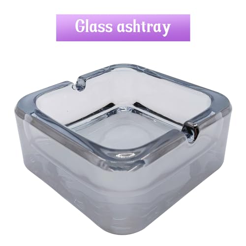 Crystal Glass Square Ashtray, Modern Style, Gray
