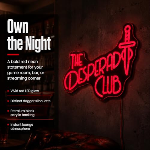 LED Neon Sign - Desperado Club Design with Dagger Motif - 16.5x12 Inches - Culd Variation