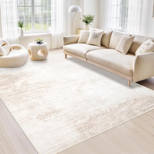 Washable 6x9 Modern Abstract Area Rug Beige Non Slip Indoor Carpet for Living Room
