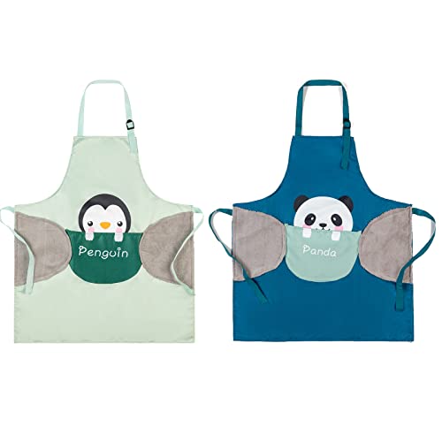 Agirlvct Apron for Women with Pockets & Hand Wipe, Water-drop Resistant Kitchen Cooking Dish Washing Bib Aprons Mother‘s Father‘s ’Day Gift for Men Family Chef Home Coffee Restaurant(2 Pack)
