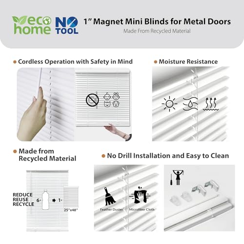 Magnetic Mini Blinds for Metal Doors - 1 Inch Cordless Room Darkening, 25x42 Inches, White (Variation of THIS listing)