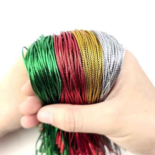 604PCS 8inch Christmas Ornament Hooks, Ornament Hangers with Snap Ornament String for Christmas Tree Holiday Party Hanging Decorations Ropes Easy and Fast Locking (Gold Silver Red Green)