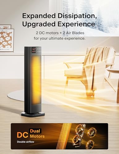 PELONIS Black Tower Oscillating Ceramic Space Heater 1500W with Remote & Timer