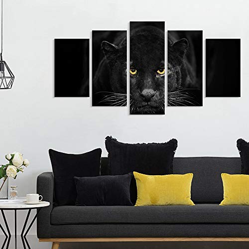 SEVEN WALL ARTS Black Panther Canvas Wall Art Wildlife Animals Pictures 5 Pieces Black and White Leopard Poster Print Framed Artwork for Living Room Bedroom Office Wall Decor