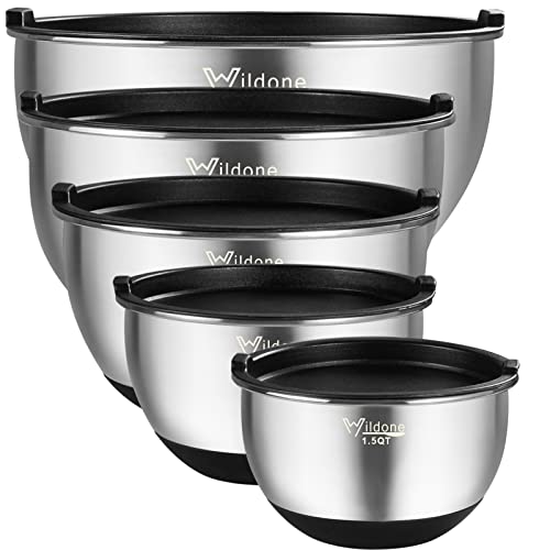 Wildone Mixing Bowls with Lids Set, Stainless Steel Set of 5