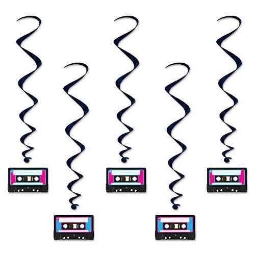 Beistle 5 Piece 80's Theme Cassette Tape Hanging Swirl Decorations, Retro 1980's Party D?cor Whirls