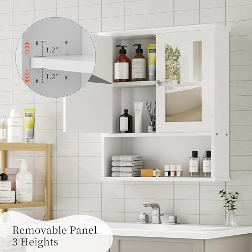 Shintenchi White Bathroom Medicine Cabinet with Mirror, Wall Mount, Adjustable Shelves