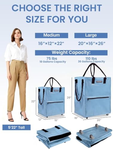 Dusty Blue WORKPRO Large 36-Gallon Rolling Grocery Bag with 5 Wheels