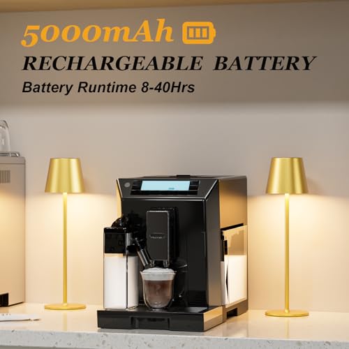 Cordless Rechargeable Table Lamp - Gold, 3 Color Dimming & Touch Control, Down Light Variation
