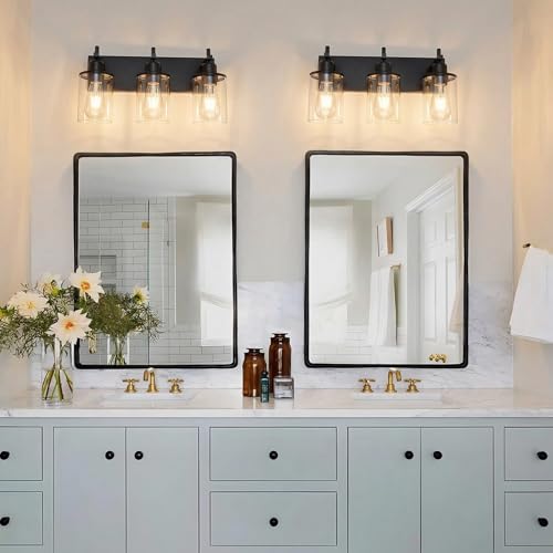 3-Light Black Bathroom Vanity Light Fixture with Clear Glass Shades - Modern Farmhouse Style - Variation: Black / 3-Light