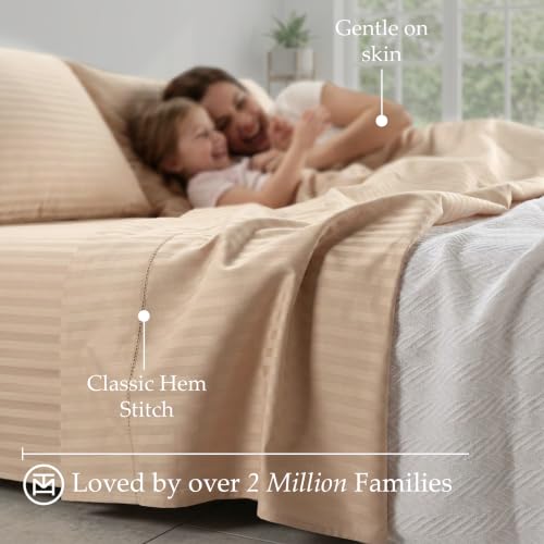 Light Beige Damask 600TC Cotton King Sheet Set - Sateen Bed Linens