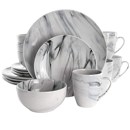 Elama Fine Marble 16-Piece Stoneware Dinnerware Set for 4 in Black & White