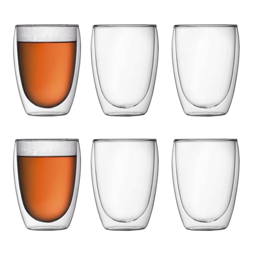 Set of 6 12oz Double Wall Insulated Glass Tumblers - Clear, Bodum Pavina