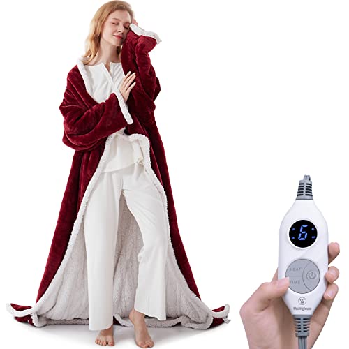 Heated Snuggle Wearable Blanket with Foot Pocket & Sleeves - Red, 70x50" - Christmas Variation