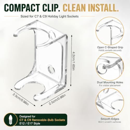 100 Pcs Christmas Light Clips for C9 C7 Socket, Combo C, Waterproof