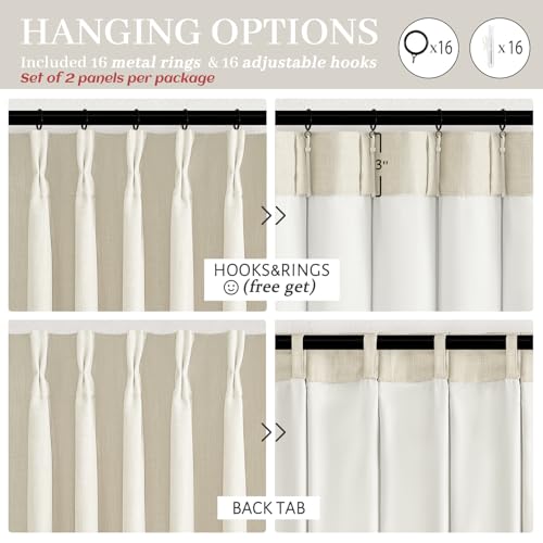 Cream Beige Floor-Length Curtains & Drapes - 2 Panels, 40x108 Inches, Blackout Linen Blend, Thermal for Living Room - Variation: Cream / 40W x 108L
