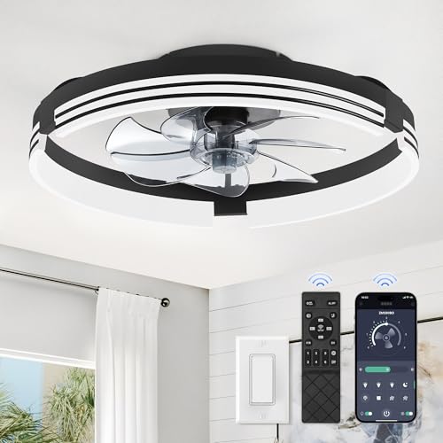 Black 20-Inch Low Profile Ceiling Fan with Lights & Remote Control