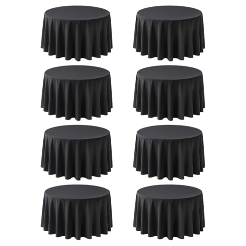 Black Round Tablecloth 8 Pack - 90 Inch for 36-72 Inch Tables - Elegant Polyester