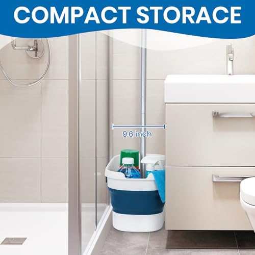 Foldable Mop and Bucket Set with Microfiber Flat Mop and Scrub Brush, Space-Saving Floor Cleaning Kit